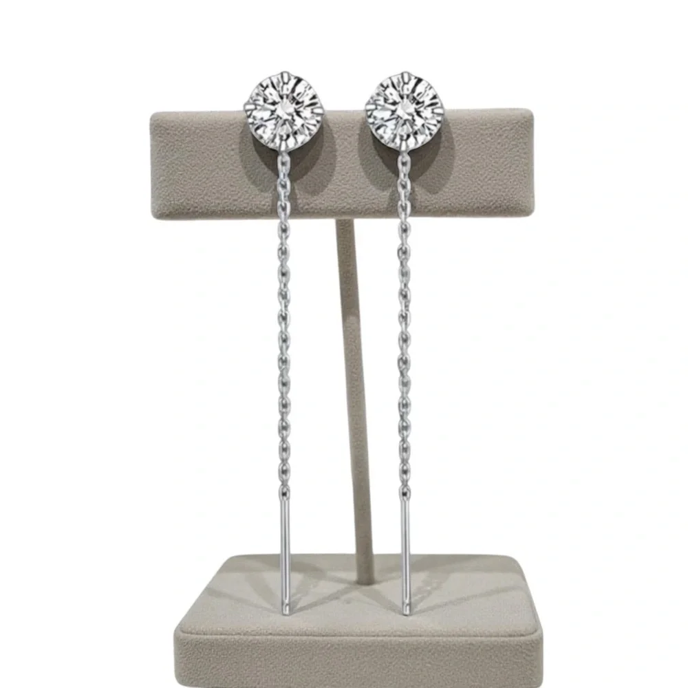 Iced Bling CZ S925 Sterling Silver Water drop threader earrings. New. - Picture 2 of 11
